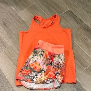 Athleta Kids Orange Floral Tank Top Set
